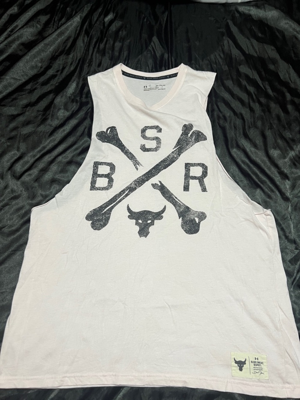 Under Armour Pale Pink Graphic Muscle Tank with Black Skull & Bones Logo
